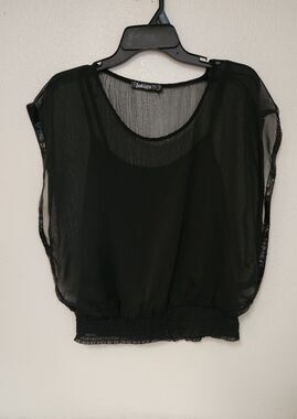 Sakura round Neck black night blouse tunic Tops Blouse Pullover Women Size M